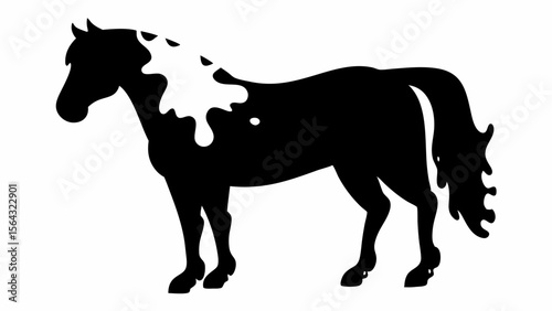 Silhouette of a horse with a white patch on its neck standing calmly on a white background plane | editable eps vectors