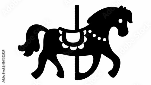 Silhouette of a carousel horse with saddle and pole on a white background design vector art | editable eps vectors