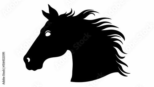 Silhouette of a horse head with flowing mane and simple eye detail on a white background design vector | editable eps vectors