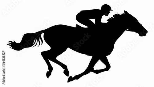 Silhouette of a horse and jockey racing at full speed in a competitive sporting event scene | editable eps vectors