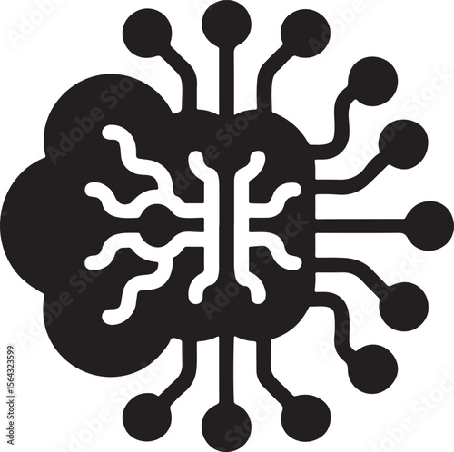 AI Brain Chip Icon, neural circuit, artificial intelligence processor, editable minimal outline for tech products and systems