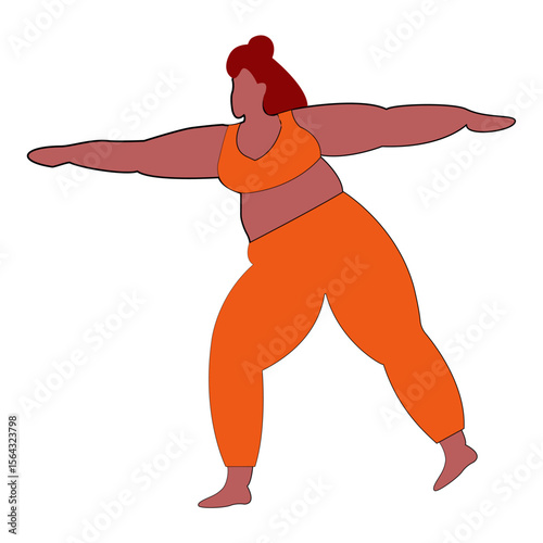 Woman Character Healthy Sport Life Aerobics Pilates Workout Training Class. Linear Vector Illustration.