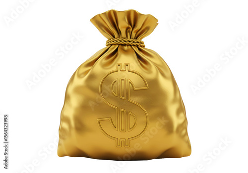 Golden Money Bag in Isolation, Illustration, Financial Concept, Modern Environment, Detailed View
