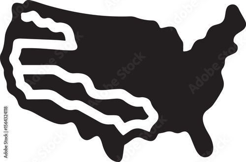 USA Map Outline Icon, simple state borders, American country shape, editable black line map for geography, history or politics