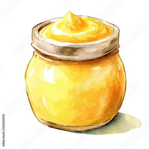 My Watercolor illustration with mustard sauce jar painting isolated on a white background, illustration, AI painting design, vector illustration set, eps format, My illustration