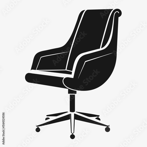 Sleek black office chair silhouette with modern design and five pointed base on a light gray background