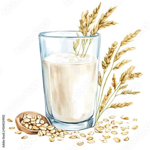 My Watercolor illustration with oat milk painting isolated on a white background, illustration, AI painting design, vector illustration set, eps format, My illustration