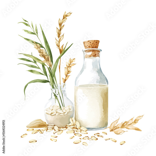 My Watercolor illustration with oat_milk painting isolated on a white background, illustration, AI painting design, vector illustration set, eps format, My illustration