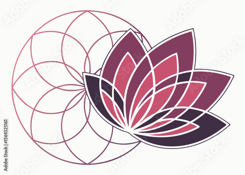 Geometric lotus flower design with seed of life pattern in soft purple tones