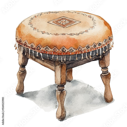 My A Watercolor illustration with brown  ottoman painting isolated on a white background, illustration, AI painting design, vector set, eps format, My illustration design