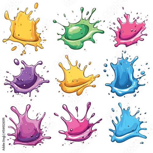 Blot shapes set, colorful splashes collection with uneven fluid rounded wavy edge