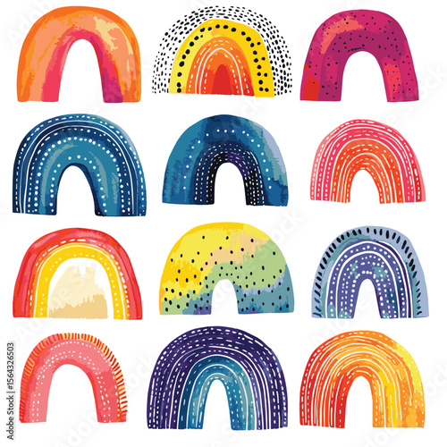 Hand drawn arc rainbow set, collection
