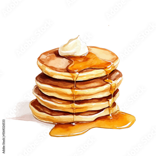 My Watercolor illustration with pancake with honey painting isolated on a white background, illustration, AI painting design, vector set, eps format, My illustration design