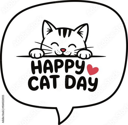 Happy Cat Day Greeting Card: Adorable Feline in Speech Bubble Design
