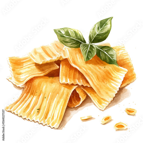 My Watercolor illustration with pasta with basil painting isolated on a white background, illustration, AI painting design, vector set, eps format, My illustration design