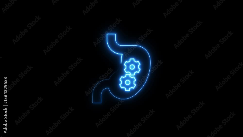 Neon Glowing Stomach Animation Digestive System Gears Mechanism Healthcare Medical Technology Neon Glowing Stomach Animation Digestive System Gears Mechanism Healthcare Medical Technology