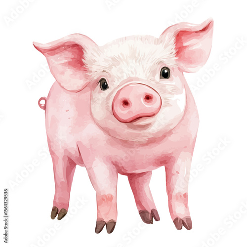 My Watercolor illustration with Pink Pig portrait painting isolated on a white background, illustration, AI painting design, vector set, eps format, My illustration design	animals
