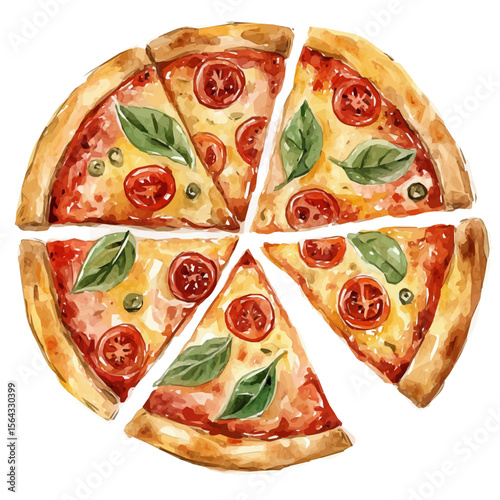 My Watercolor illustration with Italian pizza painting isolated on a white background, illustration, AI painting design, vector set, eps format, My illustration design