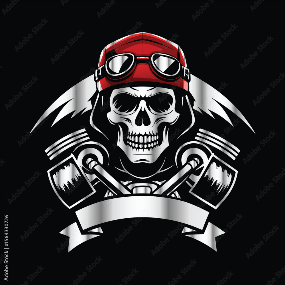 Skull and gear. Vector illustration on a black background. Design element. Skull with helmet and gear on black background. Vector illustration. Skull and gear. Vector illustration on a black background. Design element. Skull with helmet and gear on black background. Vector illustration.