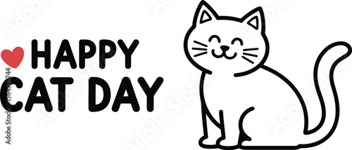 Happy Cat Day Greeting with Adorable Smiling Feline Illustration