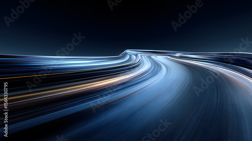 Abstract Blue Light Trails on a Wave-Like Surface