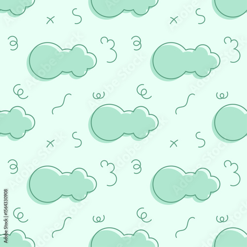 Whimsical cloud pattern with simple design and a light pastel tone. The scene is cheerful and playful.