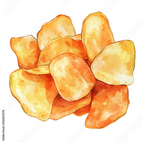 My Watercolor illustration with potato chips painting isolated on a white background, illustration, AI painting design, vector set, eps format, My illustration design, food set