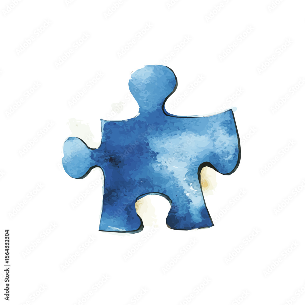 Obraz premium My Watercolor illustration with blue puzzle piece painting isolated on a white background, illustration, AI painting design, vector set, eps format, My illustration design