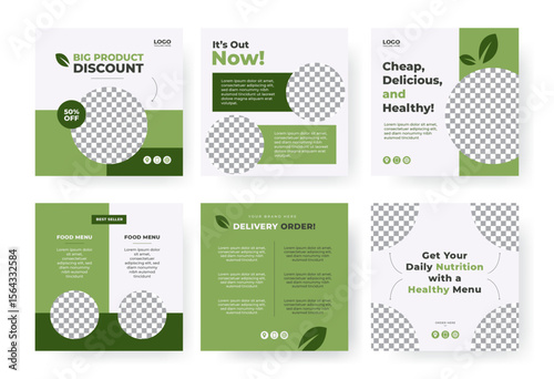 Social media post template, for promotional purposes. Poster with healthy food menu theme. Vector template design.