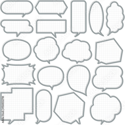 A memo sticky note in the shape of a speech balloon with lined lines, black, gray, monochrome / ノートの罫線があるレトロポップな吹き出しフレーム 可愛いメモコメント付箋 黒 灰色 モノクロ