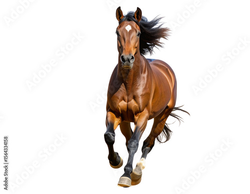 Frontal Action Shot of Brown Stallion Charging Toward Camera, Dramatic Dust Clouds, Isolated on Transparent Background