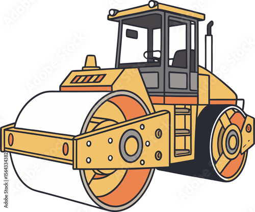 Road Roller Construction Vehicle Vector | Heavy Machinery Clipart on Transparent Background