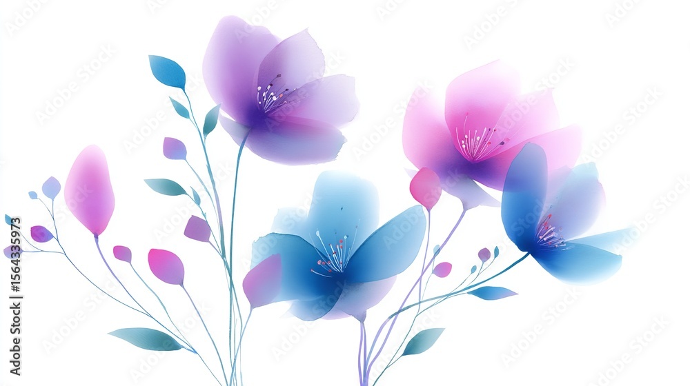 Naklejka premium Ethereal watercolor flowers blooming in pastel shades of serenity invoking a sense of calm and dreamy beauty with a
