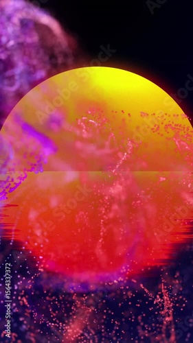 Animation of shapes over sea and sun