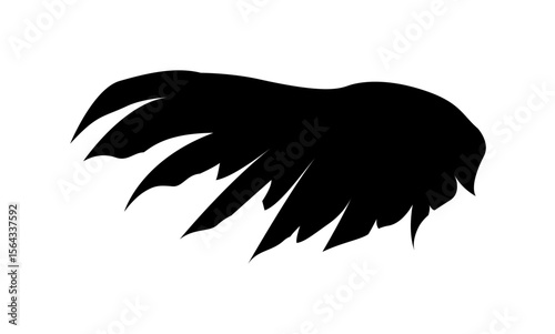 Abstract black wing silhouette, jagged edges, stylized design element.
