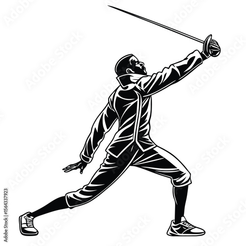 Dynamic Fencing Silhouette: A Powerful Athlete in Action