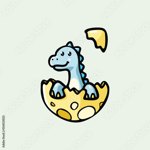 Cartoon vector illustration of dinosaurs Brontosaurus, hatching from the eggs. Colorful cute funny baby prehistoric animal