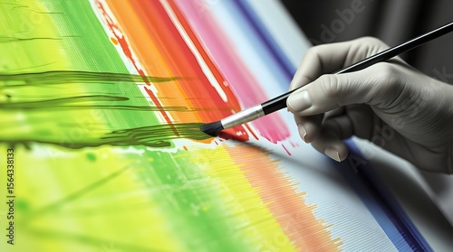 Artistic Hand Painting Bright Rainbow Stripes with Brush