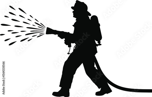 Brave Firefighter Battling Blaze Silhouette: Heroic Emergency Services Icon