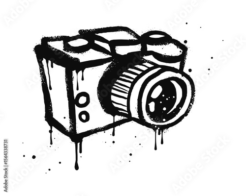 Spray painted graffiti Camera sign in black over white. Camera drip symbol. isolated on white background. vector illustration