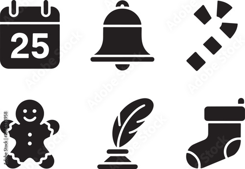 Festive Christmas Icons Arranged Neatly Depicting Holiday Traditions and Symbols of the Yuletide Season Joyfully