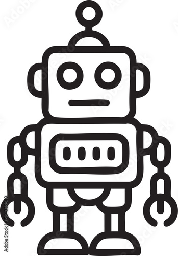 Retro Robot Icon In Outline Style Vector Illustration Of Classic Mechanical Humanoid Character Representing Robotics And Technology Concept

