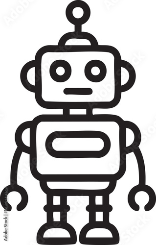 Cute Robot Icon In Outline Style Vector Illustration Of Humanoid Machine Character Symbolizing Artificial Intelligence And Technology

