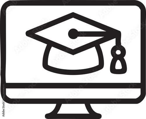 Online Education Icon With Graduation Cap On Computer Screen Vector Illustration Representing E Learning And Digital Study Concept

