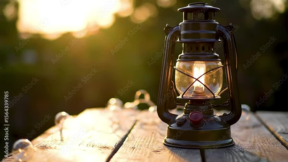 Vintage Oil Lantern at Sunset Rustic Charm and Warm Glow