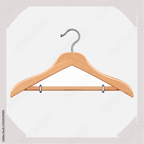 A light-brown wooden clothes hanger with a metal hook, isolated on a white background.