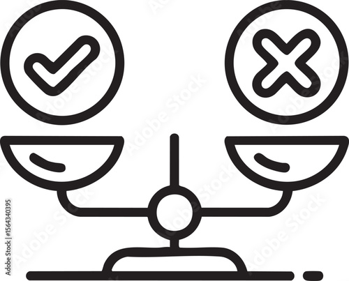 Decision Making Scale Icon With Check Mark And Cross Symbol Representing Right And Wrong Choice Ethics Judgment And Moral Balance

