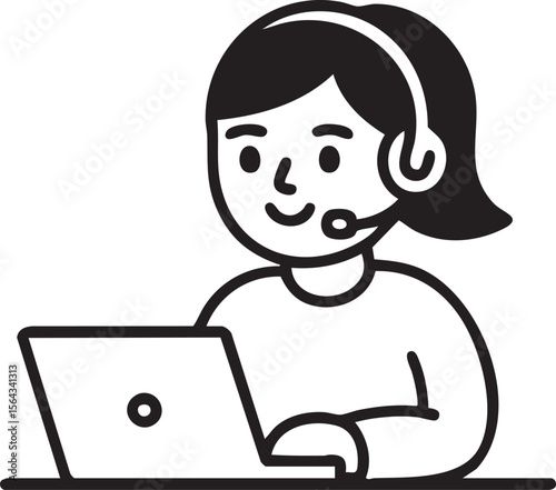 Female Call Center Operator Icon With Headset And Laptop Representing Customer Support Service Communication Online Assistance

