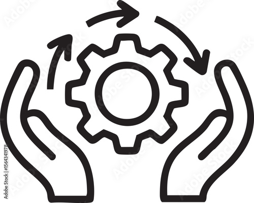 Process Optimization Icon With Gear And Arrows Surrounded By Hands Workflow Efficiency System Automation Support Development Concept


