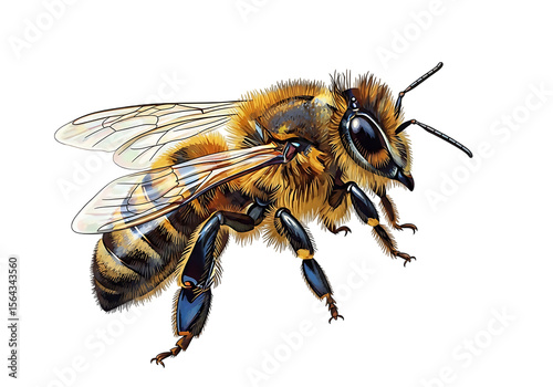 Detailed illustration of a honeybee insect flying